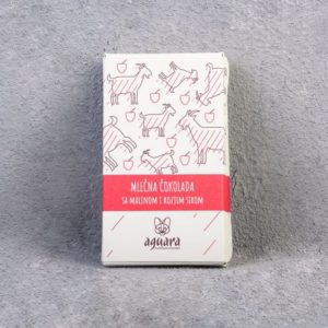 Mlečna čokolada sa dodatim kozjim sirom i liofilizovanom malinom